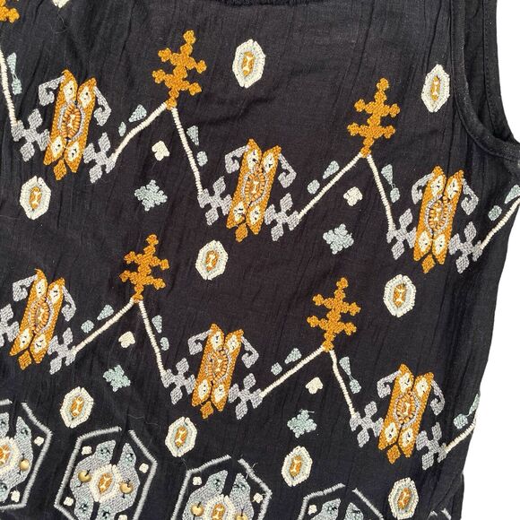 Anthropologie Akemi Kim Black Tank Top Sz S Embroidery w Metal Accents Boho - Picture 5 of 8
